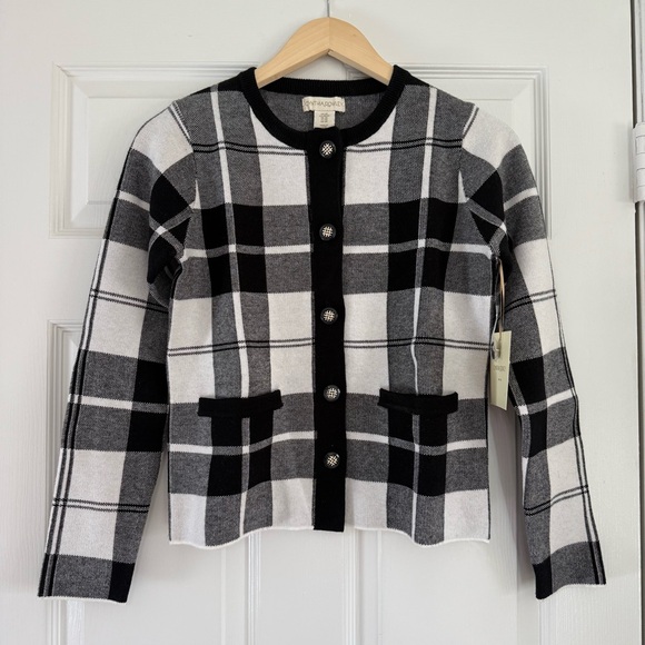 Cynthia Rowley Black and White Checkered Cardigan Size XS NEW - Picture 1 of 4